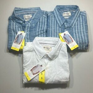 LOT OF 3 Weatherproof Vintage Men's Short Sleeve Linen Woven Shirts NWT Size S